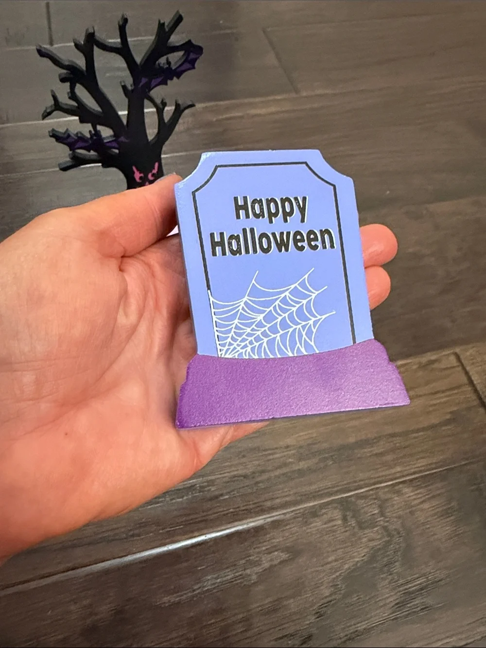 Halloween Décor Set - Black Tree with Purple and Pink Tombstones